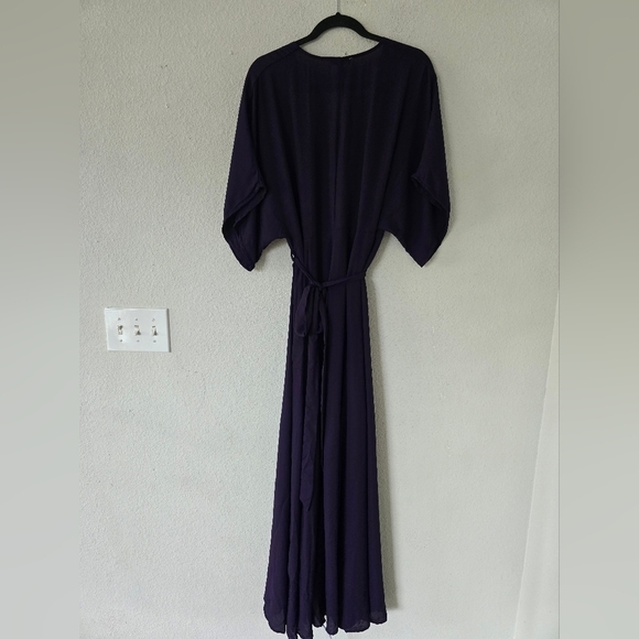 GB Wrap Dress Womens Sz L Purple Maxi Belted Short Sleeves Flowy Feminine - Picture 12 of 13